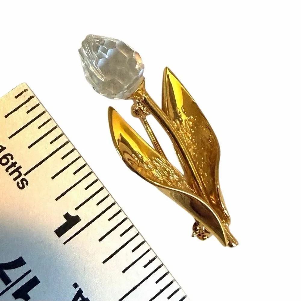 Swarovski Gold Tone Crystal Flower Brooch